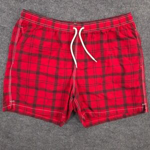 Barbour The John Swim Trunks Mens XL Pillar Box Red Plaid Lined 5.5" Inseam